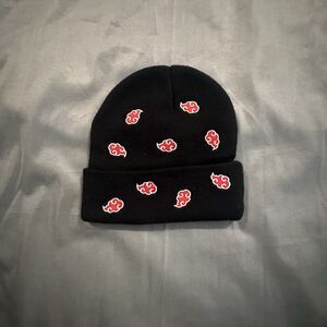 Naruto Akatsuki Beanie Adult One Size Black Red Cloud Pull On Cartoon Anime